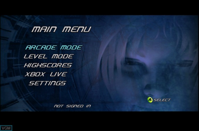 Menu screen of the game Xyanide on Microsoft Xbox