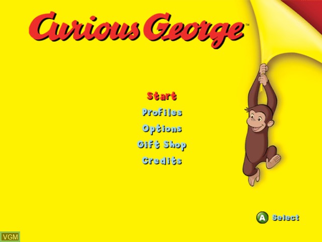 Menu screen of the game Curious George on Microsoft Xbox