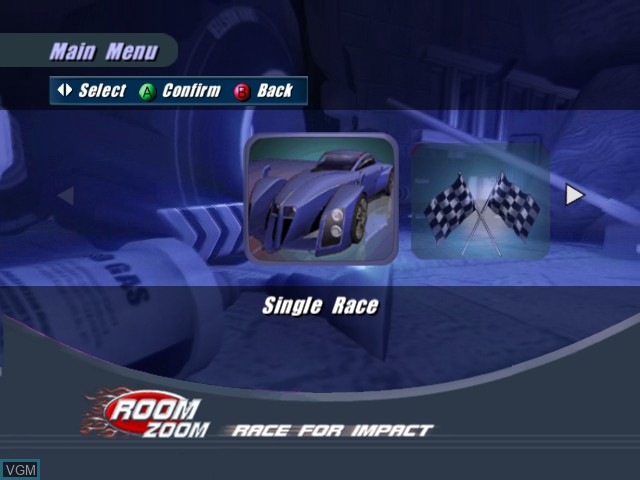 Menu screen of the game Room Zoom - Race for Impact on Microsoft Xbox