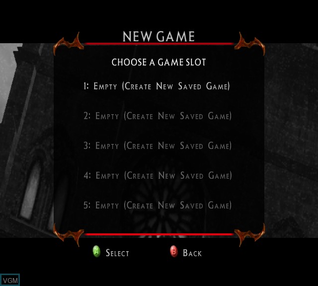 Menu screen of the game Van Helsing on Microsoft Xbox