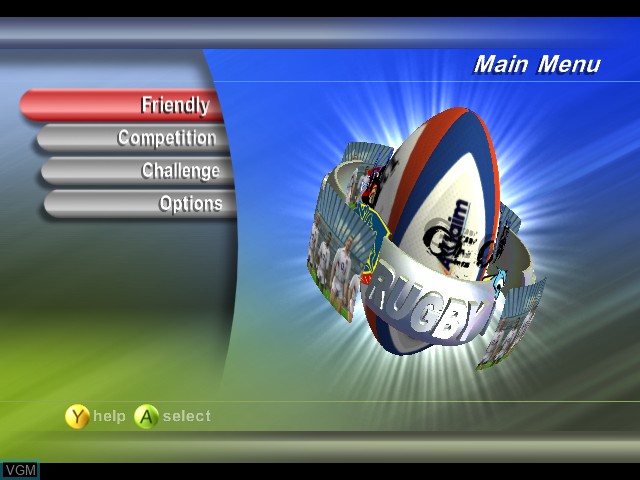 Menu screen of the game World Championship Rugby on Microsoft Xbox