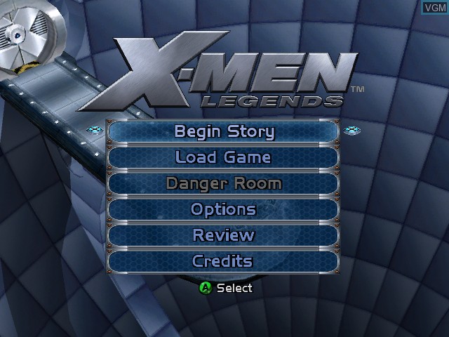 Menu screen of the game X-Men Legends on Microsoft Xbox
