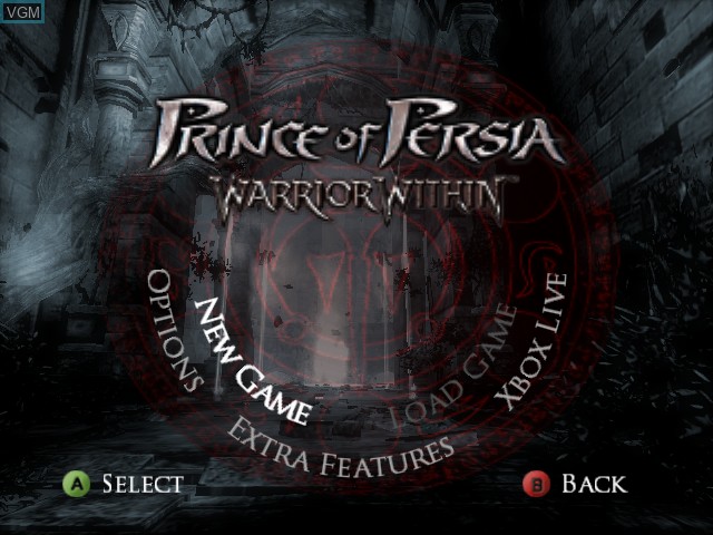 Menu screen of the game Prince of Persia - Warrior Within on Microsoft Xbox