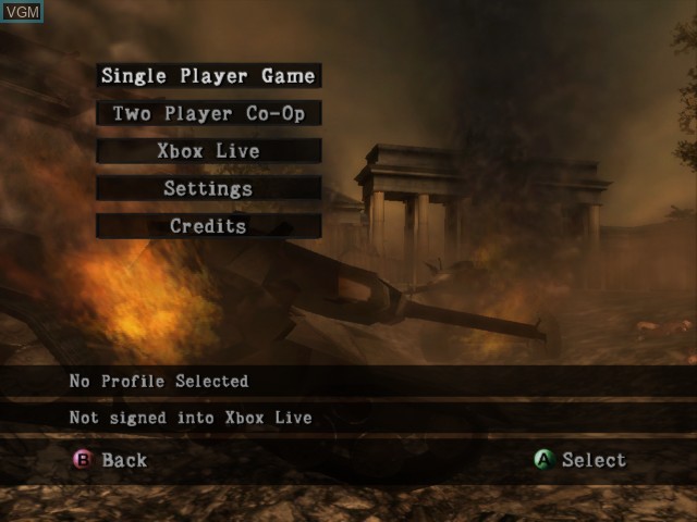 Menu screen of the game Sniper Elite on Microsoft Xbox