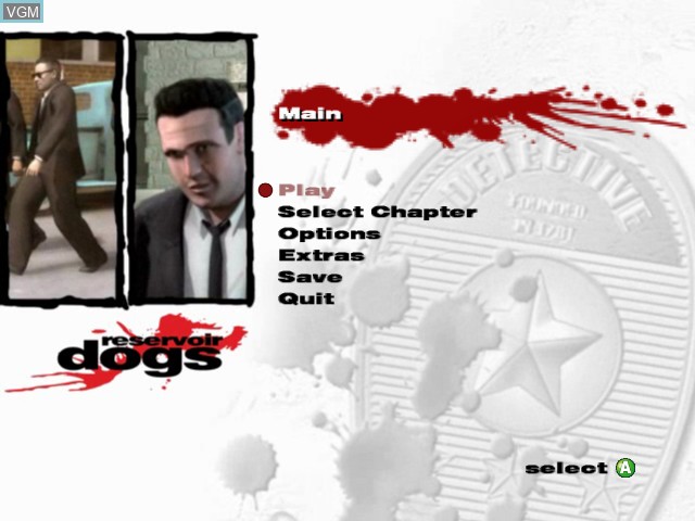 Menu screen of the game Reservoir Dogs on Microsoft Xbox