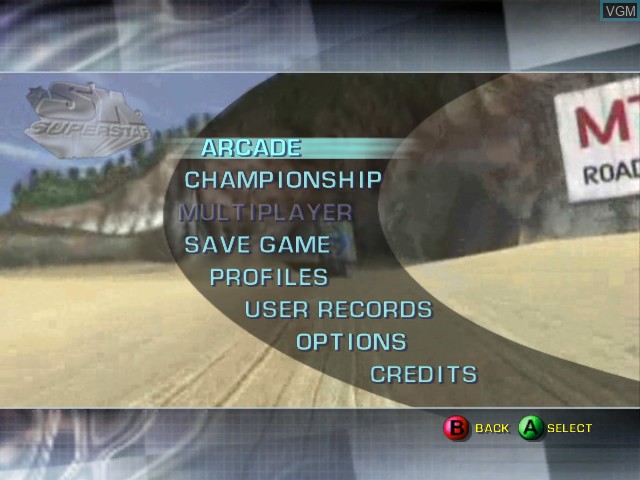 Menu screen of the game SX Superstar on Microsoft Xbox