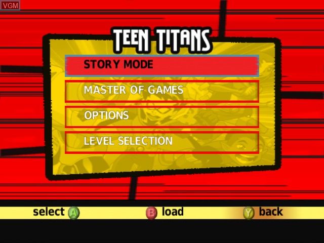 Menu screen of the game Teen Titans on Microsoft Xbox