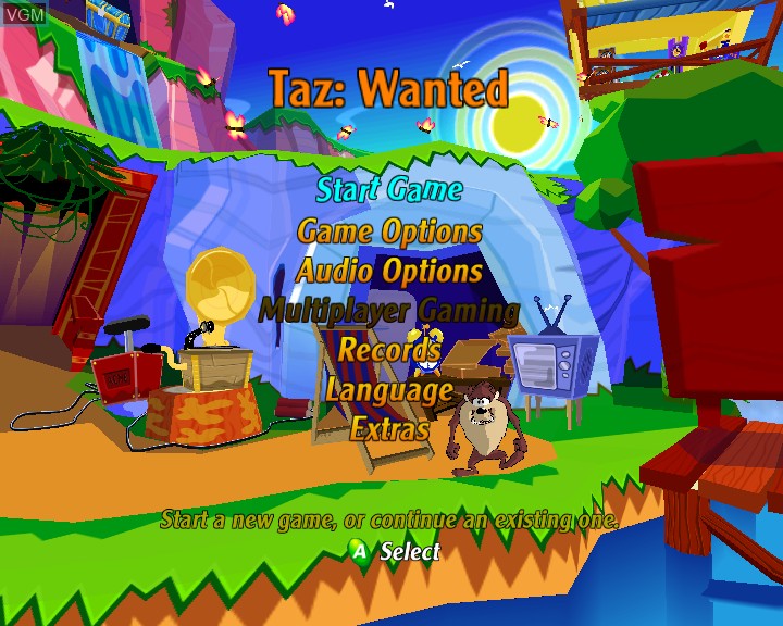 Menu screen of the game Taz Wanted on Microsoft Xbox
