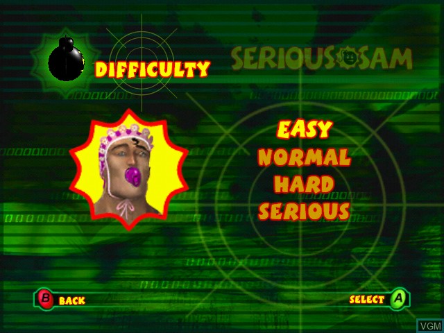 Menu screen of the game Serious Sam on Microsoft Xbox