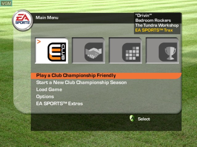 Menu screen of the game FIFA Soccer 2003 on Microsoft Xbox