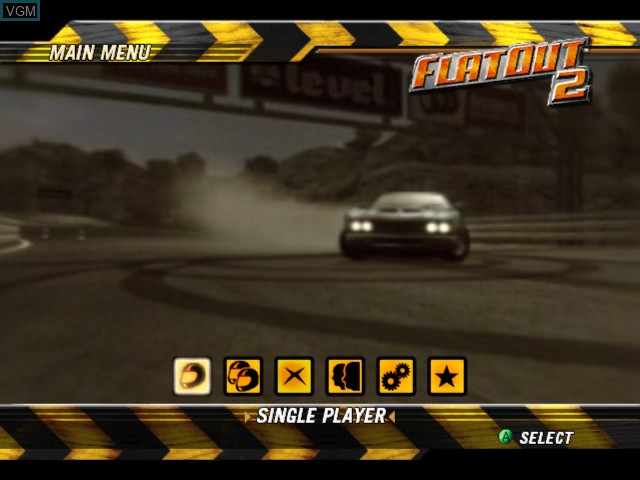 Menu screen of the game FlatOut 2 on Microsoft Xbox