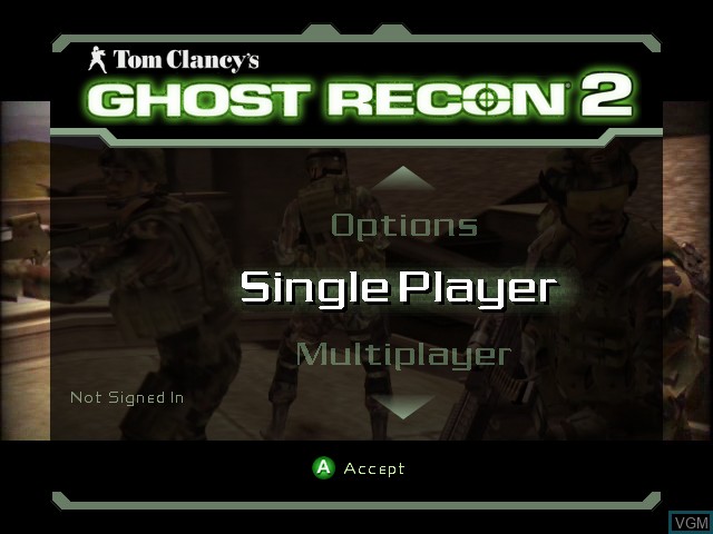 Menu screen of the game Tom Clancy's Ghost Recon 2 on Microsoft Xbox