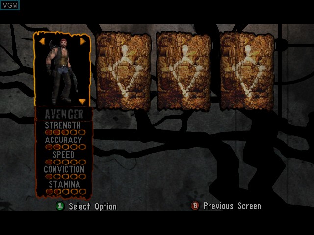Menu screen of the game Hunter - The Reckoning on Microsoft Xbox