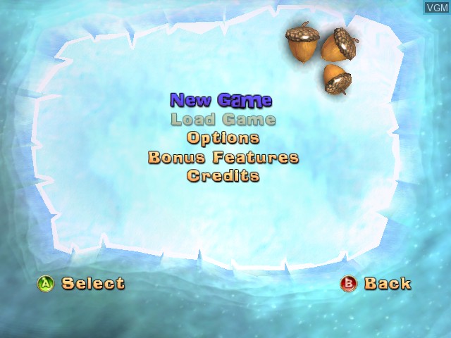 Menu screen of the game Ice Age 2 - The Meltdown on Microsoft Xbox