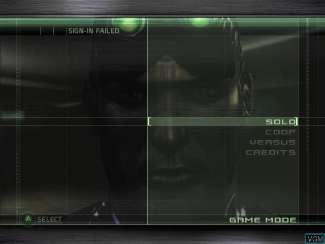 Menu screen of the game Tom Clancy's Splinter Cell - Chaos Theory on Microsoft Xbox