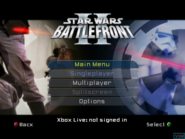 Menu screen of the game Star Wars - Battlefront II on Microsoft Xbox