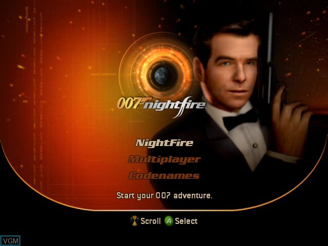 Menu screen of the game 007 - NightFire on Microsoft Xbox