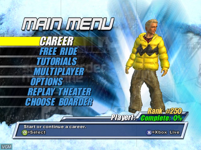 Menu screen of the game Amped 2 on Microsoft Xbox
