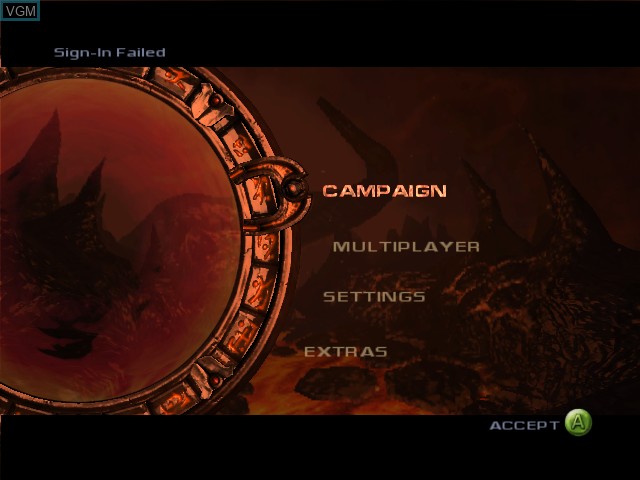 Menu screen of the game DOOM 3 - Resurrection of Evil on Microsoft Xbox