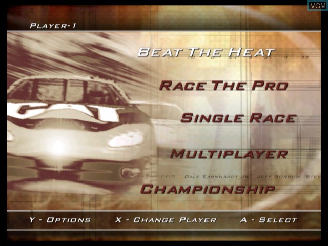 Menu screen of the game NASCAR Heat 2002 on Microsoft Xbox