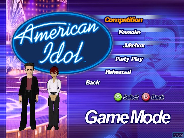 Menu screen of the game American Idol on Microsoft Xbox