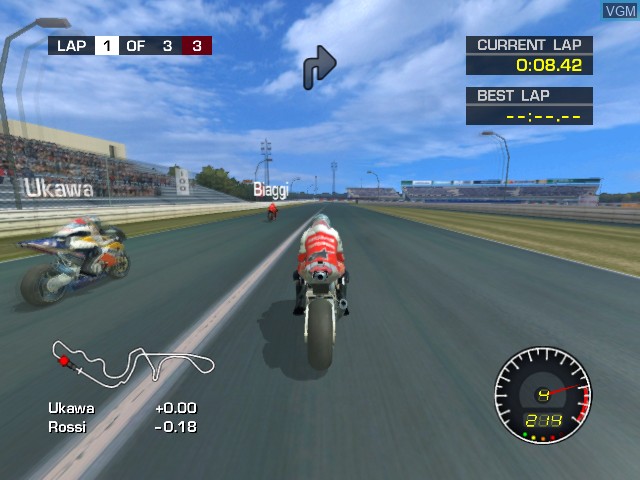 In-game screen of the game MotoGP 2 on Microsoft Xbox