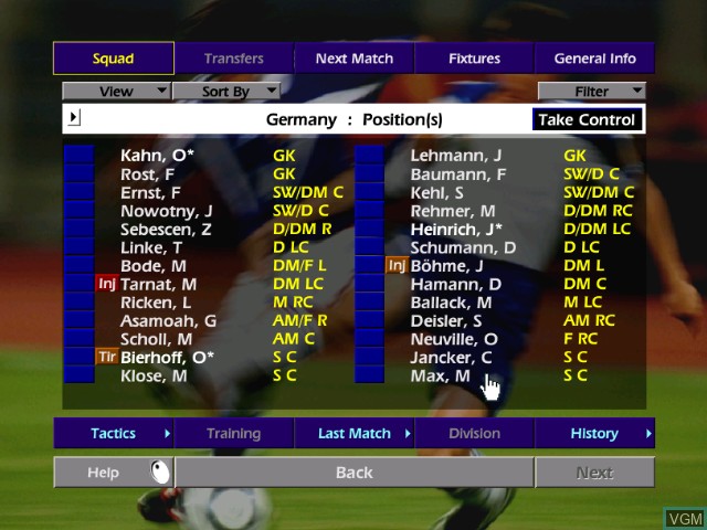 In-game screen of the game Championship Manager Season 01/02 on Microsoft Xbox