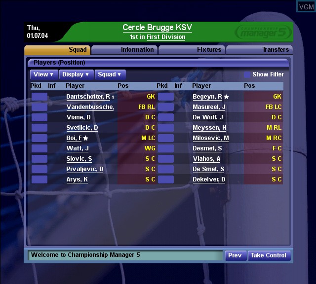 In-game screen of the game Championship Manager 5 on Microsoft Xbox
