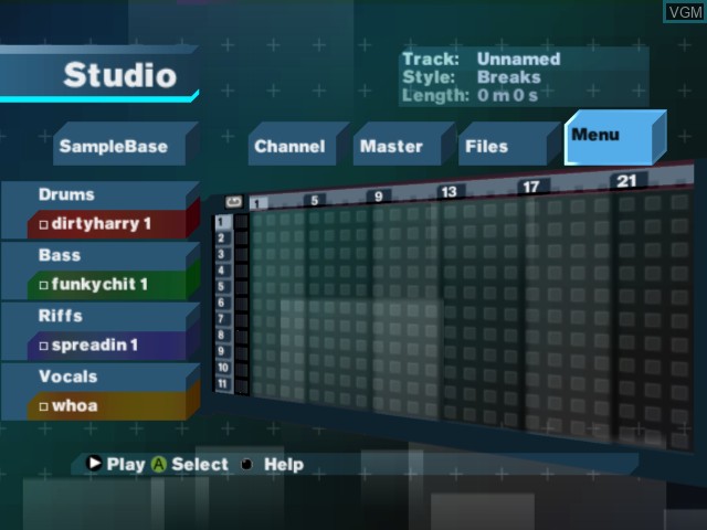 In-game screen of the game MTV Music Generator 3 - This Is the Remix on Microsoft Xbox