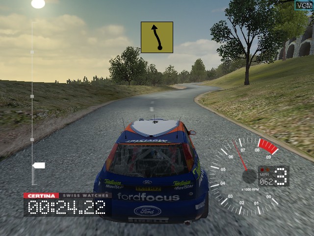 In-game screen of the game Colin McRae Rally 3 on Microsoft Xbox