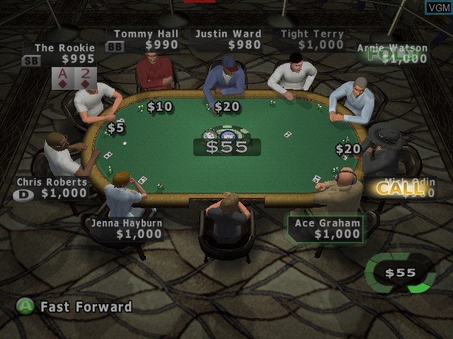 In-game screen of the game World Series of Poker on Microsoft Xbox