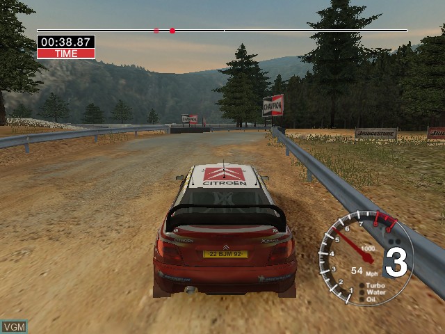 In-game screen of the game Colin McRae Rally 04 on Microsoft Xbox