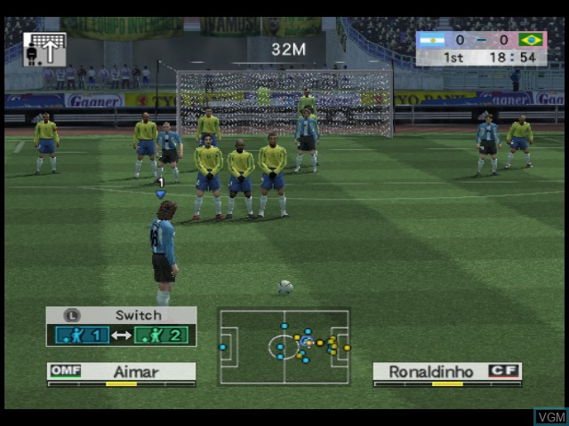 In-game screen of the game World Soccer Winning Eleven 8 International on Microsoft Xbox
