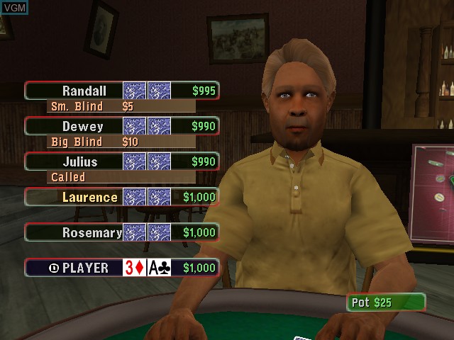 In-game screen of the game World Championship Poker on Microsoft Xbox