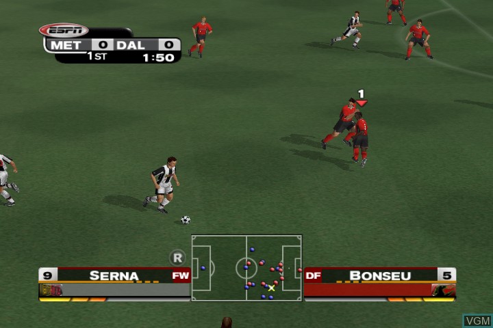 In-game screen of the game ESPN MLS ExtraTime 2002 on Microsoft Xbox