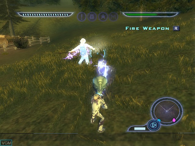 In-game screen of the game Destroy All Humans! on Microsoft Xbox