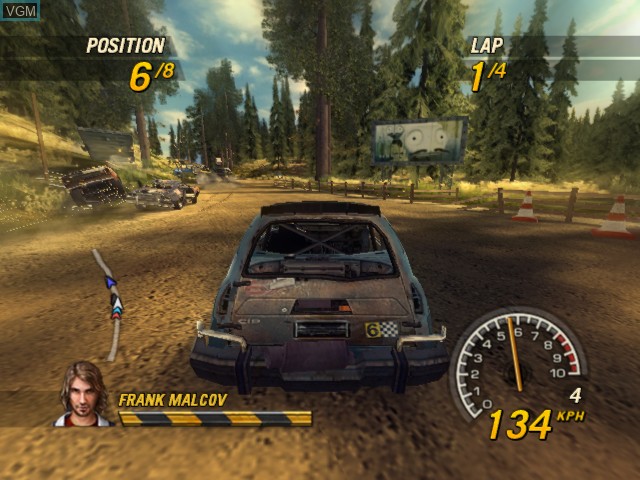 In-game screen of the game FlatOut 2 on Microsoft Xbox
