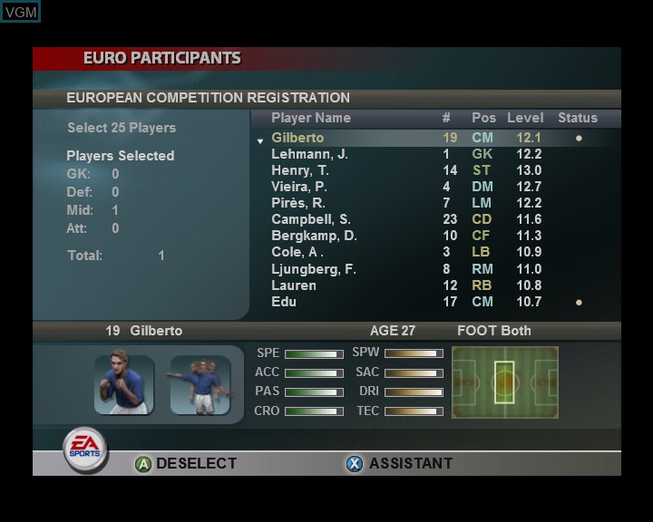 In-game screen of the game Total Club Manager 2005 on Microsoft Xbox