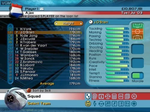 In-game screen of the game LMA Manager 2005 on Microsoft Xbox