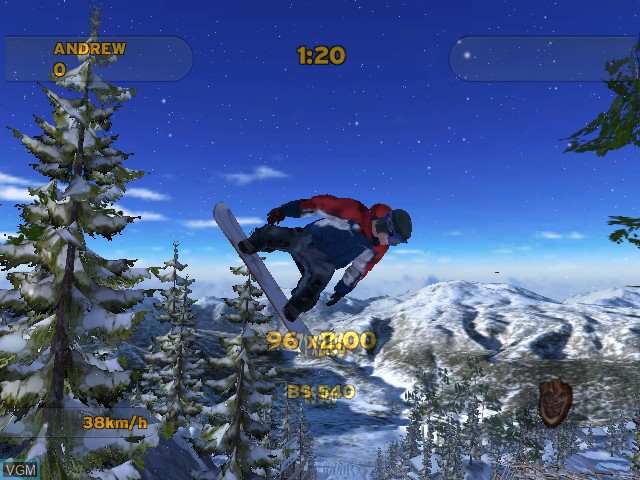 In-game screen of the game TransWorld Snowboarding on Microsoft Xbox
