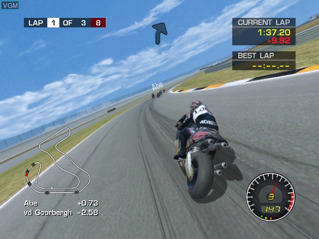 In-game screen of the game MotoGP 2 on Microsoft Xbox