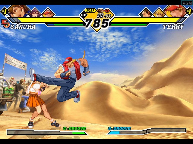 In-game screen of the game Capcom vs. SNK 2 EO - Millionaire Fighting 2001 on Microsoft Xbox