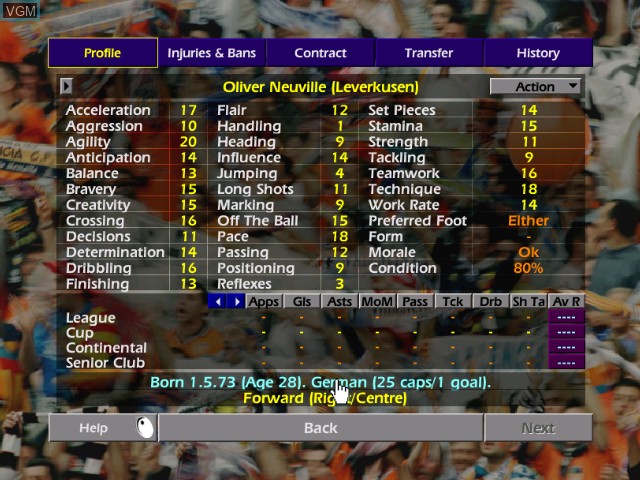 In-game screen of the game Championship Manager Season 01/02 on Microsoft Xbox