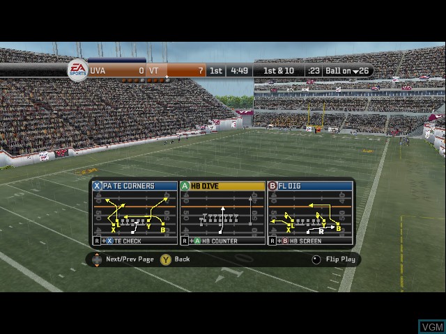 In-game screen of the game NCAA Football 08 on Microsoft Xbox