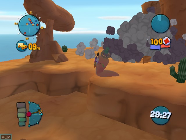 In-game screen of the game Worms 4 - Mayhem on Microsoft Xbox