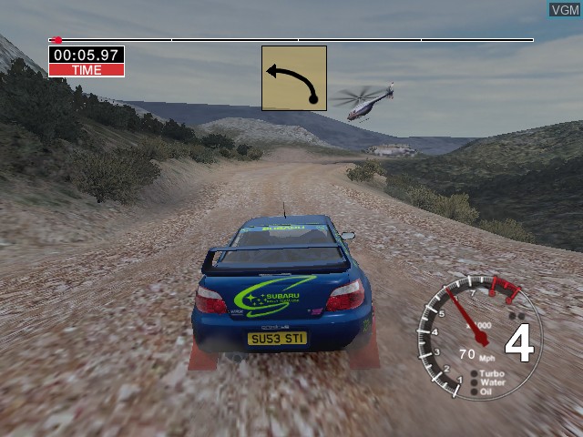 In-game screen of the game Colin McRae Rally 04 on Microsoft Xbox