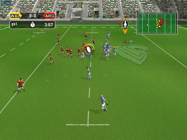 In-game screen of the game World Championship Rugby on Microsoft Xbox