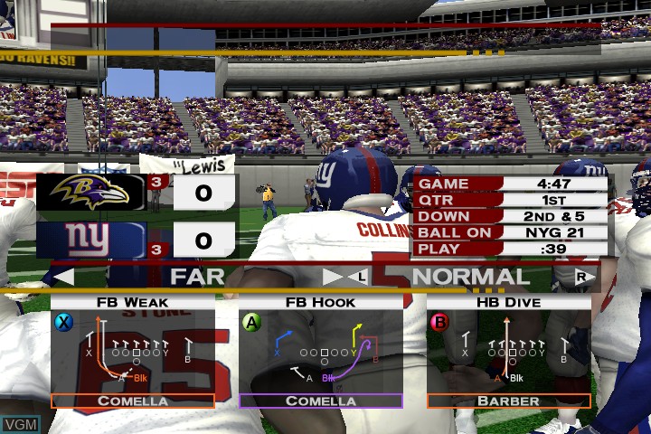 In-game screen of the game ESPN NFL PrimeTime 2002 on Microsoft Xbox