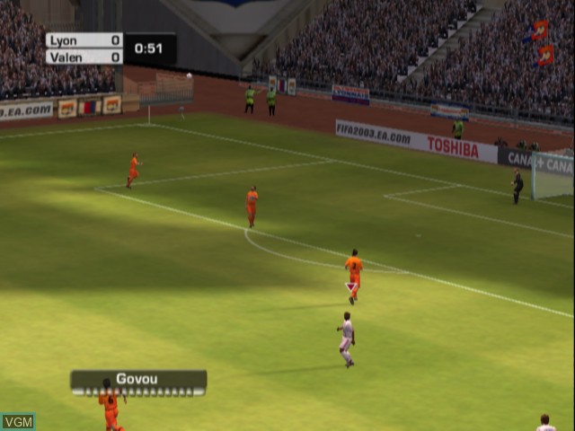 In-game screen of the game FIFA Soccer 2003 on Microsoft Xbox