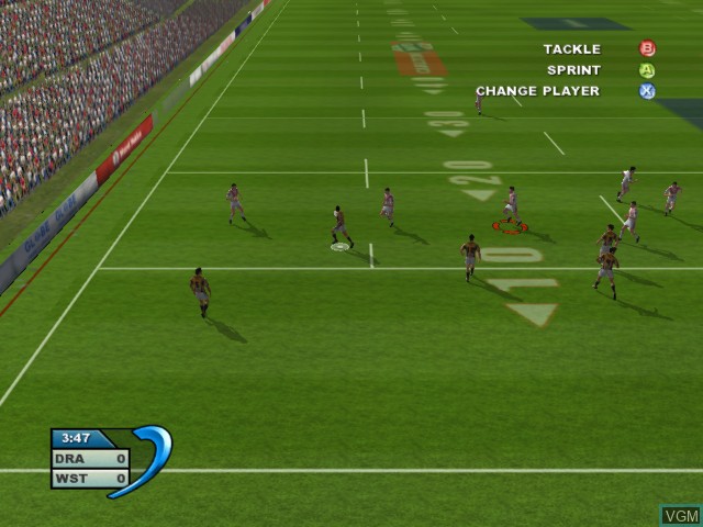 In-game screen of the game Rugby League 2 on Microsoft Xbox